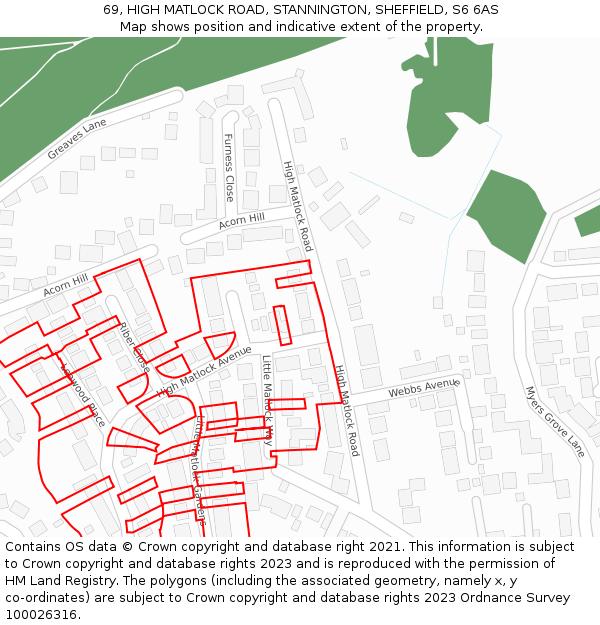 69, HIGH MATLOCK ROAD, STANNINGTON, SHEFFIELD, S6 6AS: Location map and indicative extent of plot