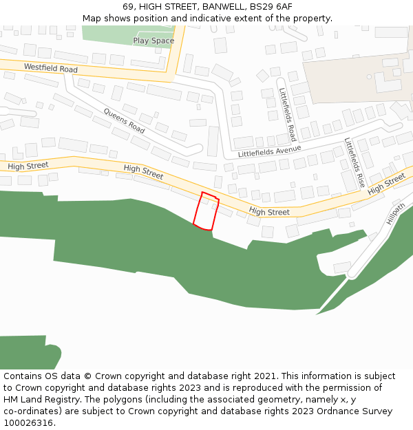 69, HIGH STREET, BANWELL, BS29 6AF: Location map and indicative extent of plot