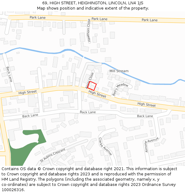 69, HIGH STREET, HEIGHINGTON, LINCOLN, LN4 1JS: Location map and indicative extent of plot