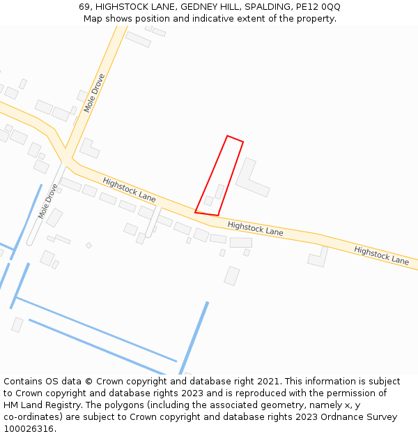 69, HIGHSTOCK LANE, GEDNEY HILL, SPALDING, PE12 0QQ: Location map and indicative extent of plot