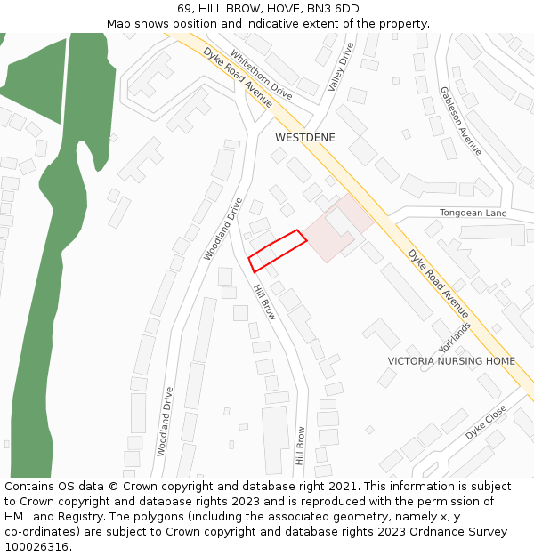 69, HILL BROW, HOVE, BN3 6DD: Location map and indicative extent of plot