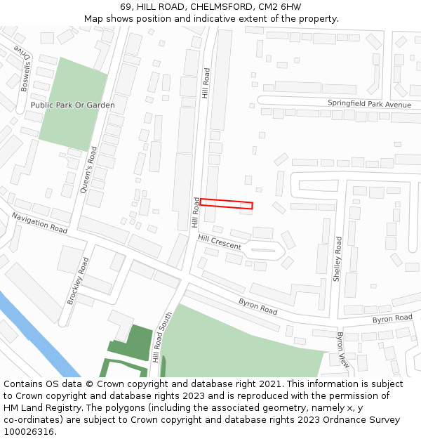 69, HILL ROAD, CHELMSFORD, CM2 6HW: Location map and indicative extent of plot