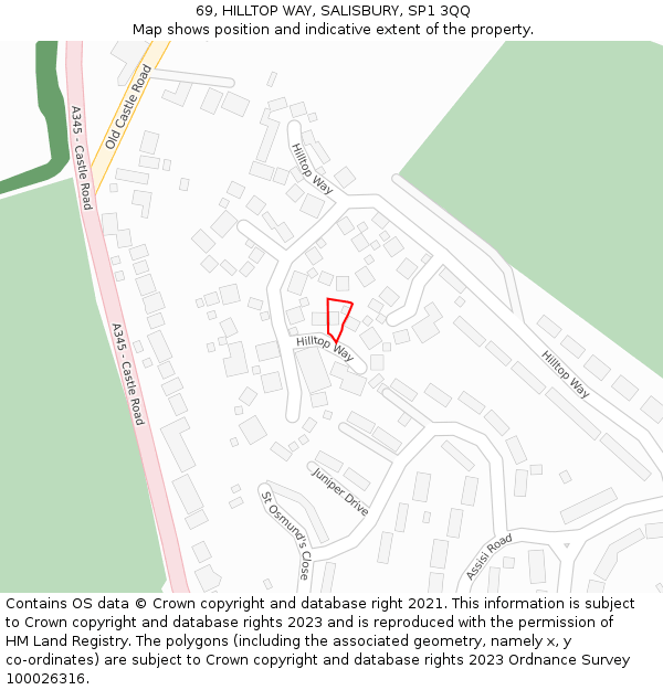 69, HILLTOP WAY, SALISBURY, SP1 3QQ: Location map and indicative extent of plot