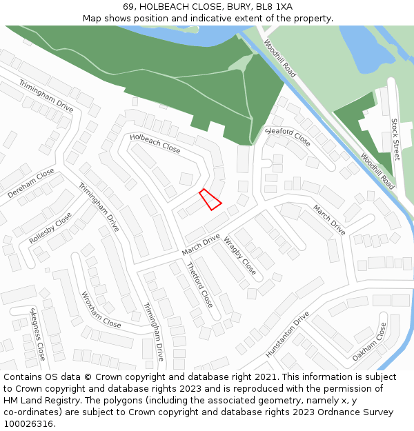 69, HOLBEACH CLOSE, BURY, BL8 1XA: Location map and indicative extent of plot