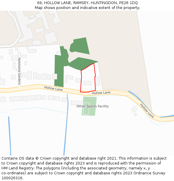 69, HOLLOW LANE, RAMSEY, HUNTINGDON, PE26 1DQ: Location map and indicative extent of plot