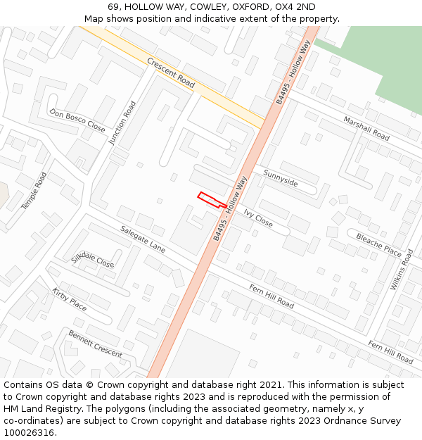 69, HOLLOW WAY, COWLEY, OXFORD, OX4 2ND: Location map and indicative extent of plot