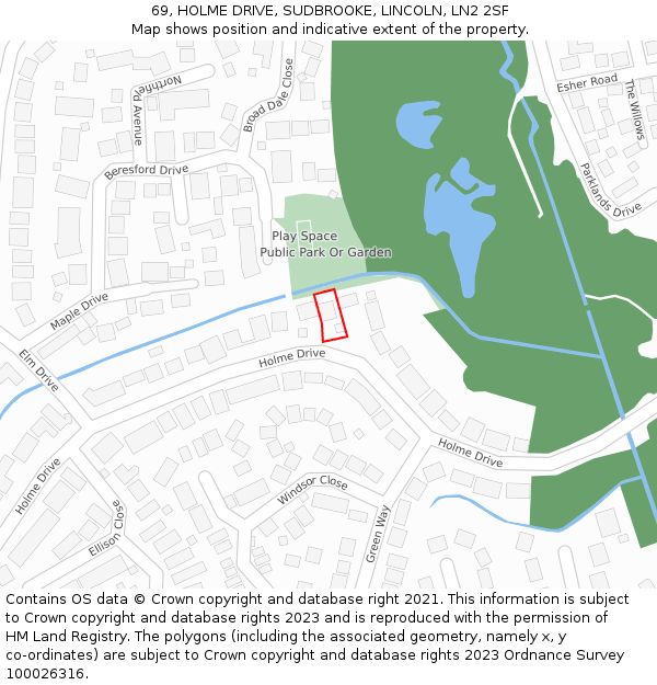 69, HOLME DRIVE, SUDBROOKE, LINCOLN, LN2 2SF: Location map and indicative extent of plot