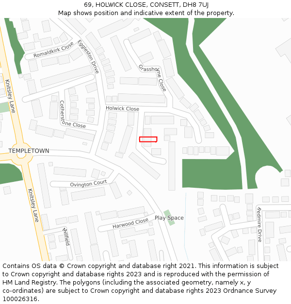 69, HOLWICK CLOSE, CONSETT, DH8 7UJ: Location map and indicative extent of plot