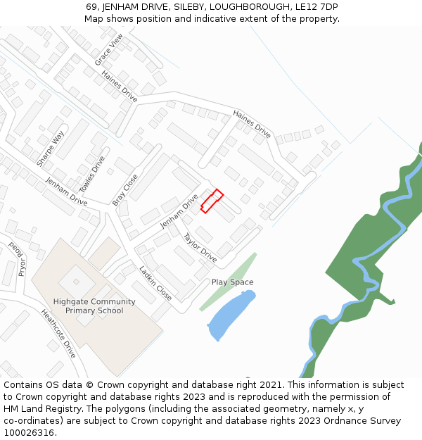 69, JENHAM DRIVE, SILEBY, LOUGHBOROUGH, LE12 7DP: Location map and indicative extent of plot