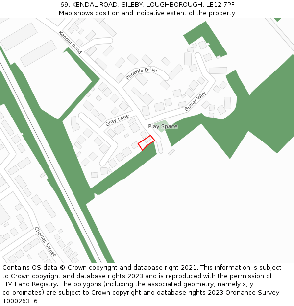 69, KENDAL ROAD, SILEBY, LOUGHBOROUGH, LE12 7PF: Location map and indicative extent of plot