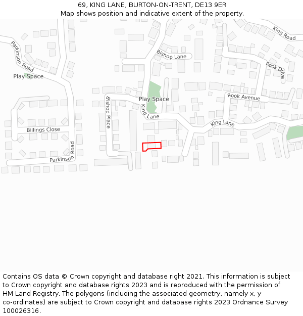 69, KING LANE, BURTON-ON-TRENT, DE13 9ER: Location map and indicative extent of plot