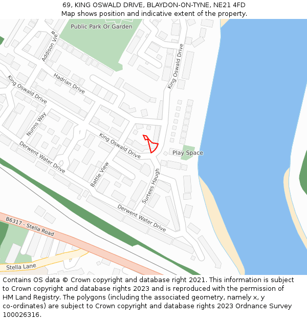 69, KING OSWALD DRIVE, BLAYDON-ON-TYNE, NE21 4FD: Location map and indicative extent of plot