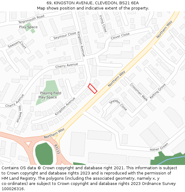 69, KINGSTON AVENUE, CLEVEDON, BS21 6EA: Location map and indicative extent of plot