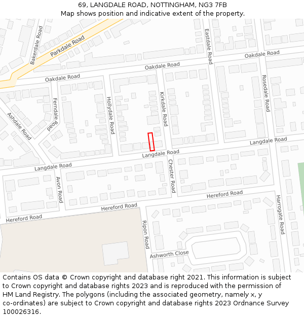 69, LANGDALE ROAD, NOTTINGHAM, NG3 7FB: Location map and indicative extent of plot