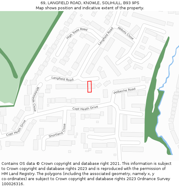 69, LANGFIELD ROAD, KNOWLE, SOLIHULL, B93 9PS: Location map and indicative extent of plot