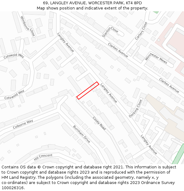 69, LANGLEY AVENUE, WORCESTER PARK, KT4 8PD: Location map and indicative extent of plot