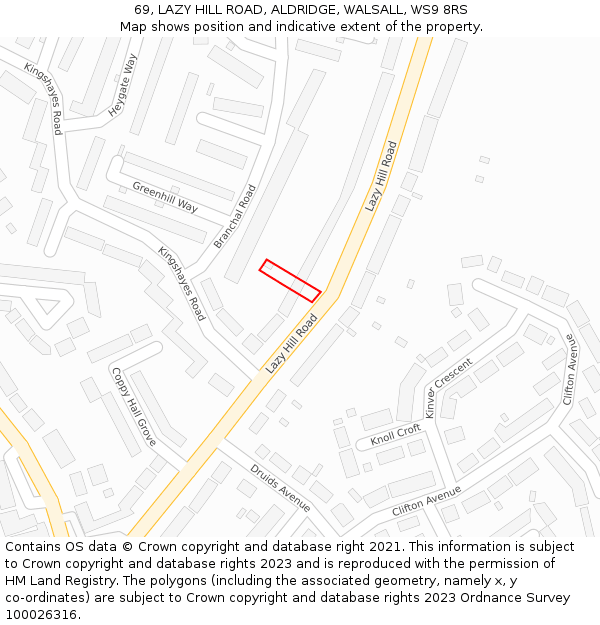 69, LAZY HILL ROAD, ALDRIDGE, WALSALL, WS9 8RS: Location map and indicative extent of plot