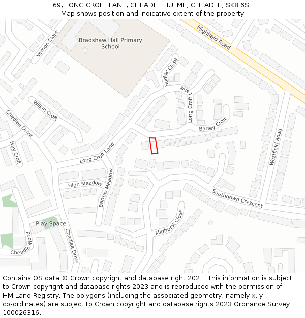 69, LONG CROFT LANE, CHEADLE HULME, CHEADLE, SK8 6SE: Location map and indicative extent of plot