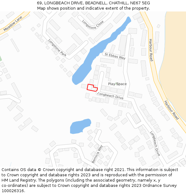 69, LONGBEACH DRIVE, BEADNELL, CHATHILL, NE67 5EG: Location map and indicative extent of plot