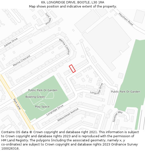 69, LONGRIDGE DRIVE, BOOTLE, L30 1RA: Location map and indicative extent of plot