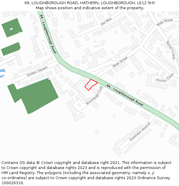 69, LOUGHBOROUGH ROAD, HATHERN, LOUGHBOROUGH, LE12 5HY: Location map and indicative extent of plot
