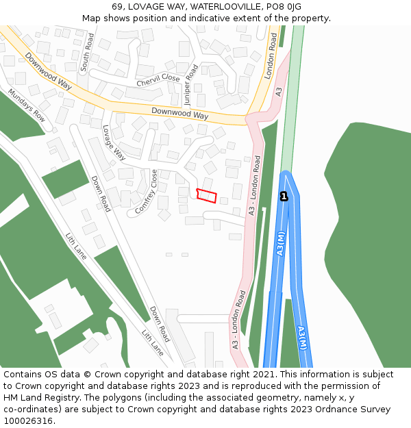 69, LOVAGE WAY, WATERLOOVILLE, PO8 0JG: Location map and indicative extent of plot