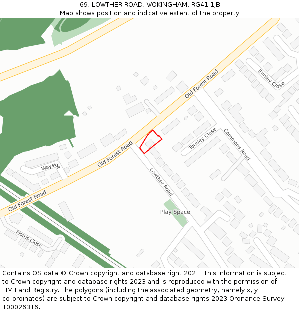 69, LOWTHER ROAD, WOKINGHAM, RG41 1JB: Location map and indicative extent of plot