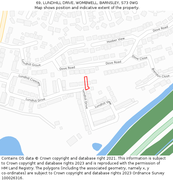 69, LUNDHILL DRIVE, WOMBWELL, BARNSLEY, S73 0WG: Location map and indicative extent of plot