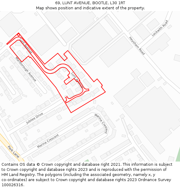 69, LUNT AVENUE, BOOTLE, L30 1RT: Location map and indicative extent of plot