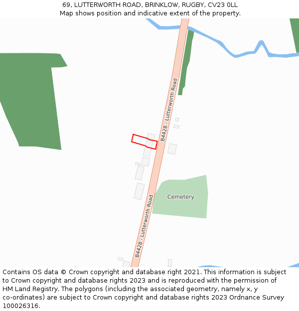 69, LUTTERWORTH ROAD, BRINKLOW, RUGBY, CV23 0LL: Location map and indicative extent of plot