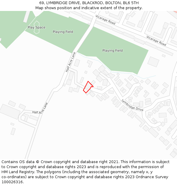 69, LYMBRIDGE DRIVE, BLACKROD, BOLTON, BL6 5TH: Location map and indicative extent of plot