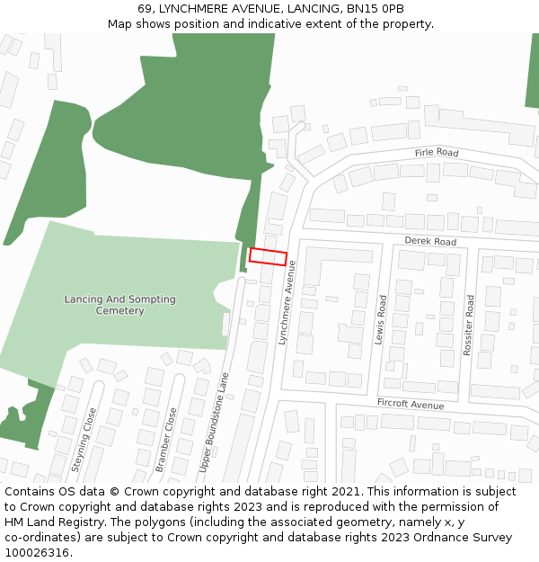 69, LYNCHMERE AVENUE, LANCING, BN15 0PB: Location map and indicative extent of plot
