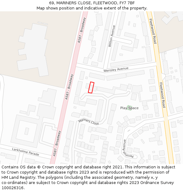 69, MARINERS CLOSE, FLEETWOOD, FY7 7BF: Location map and indicative extent of plot