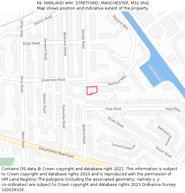 69, MARLAND WAY, STRETFORD, MANCHESTER, M32 0NQ: Location map and indicative extent of plot