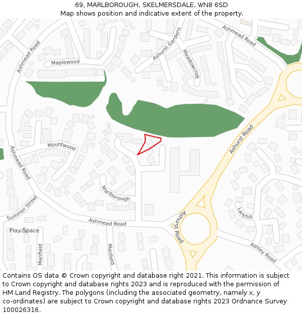 69, MARLBOROUGH, SKELMERSDALE, WN8 6SD: Location map and indicative extent of plot