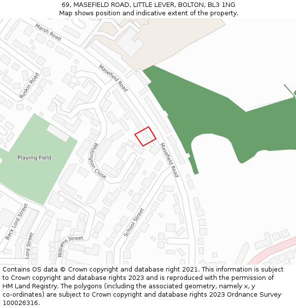 69, MASEFIELD ROAD, LITTLE LEVER, BOLTON, BL3 1NG: Location map and indicative extent of plot