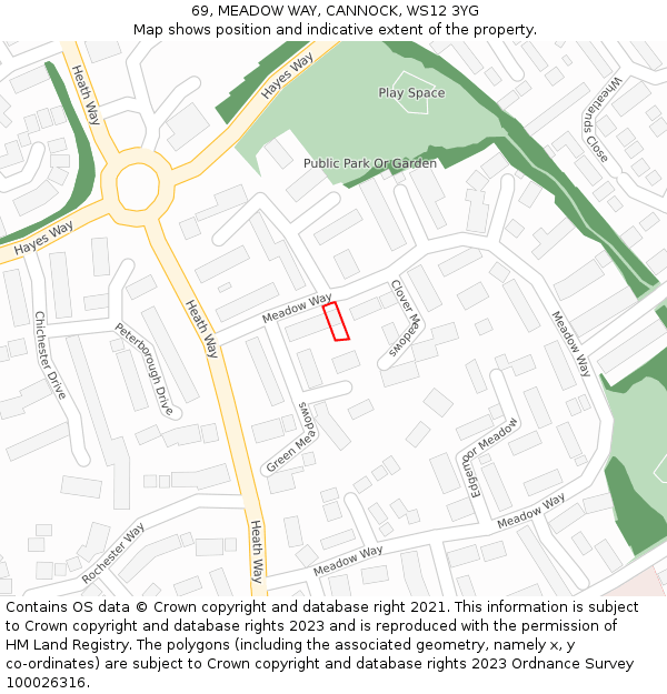 69, MEADOW WAY, CANNOCK, WS12 3YG: Location map and indicative extent of plot