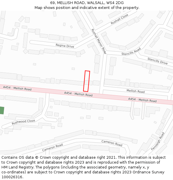 69, MELLISH ROAD, WALSALL, WS4 2DG: Location map and indicative extent of plot