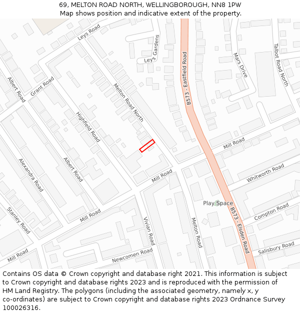 69, MELTON ROAD NORTH, WELLINGBOROUGH, NN8 1PW: Location map and indicative extent of plot