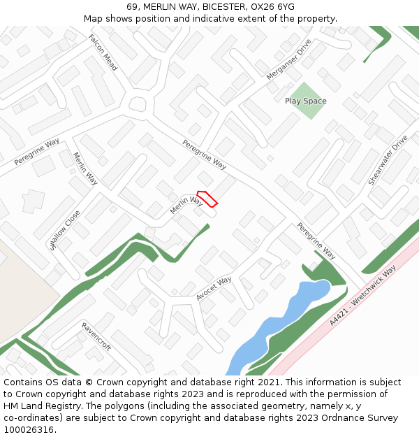 69, MERLIN WAY, BICESTER, OX26 6YG: Location map and indicative extent of plot