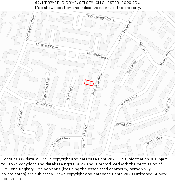 69, MERRYFIELD DRIVE, SELSEY, CHICHESTER, PO20 0DU: Location map and indicative extent of plot