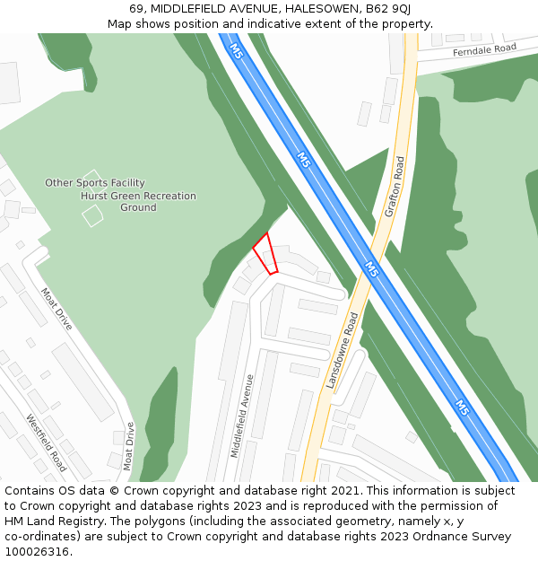 69, MIDDLEFIELD AVENUE, HALESOWEN, B62 9QJ: Location map and indicative extent of plot