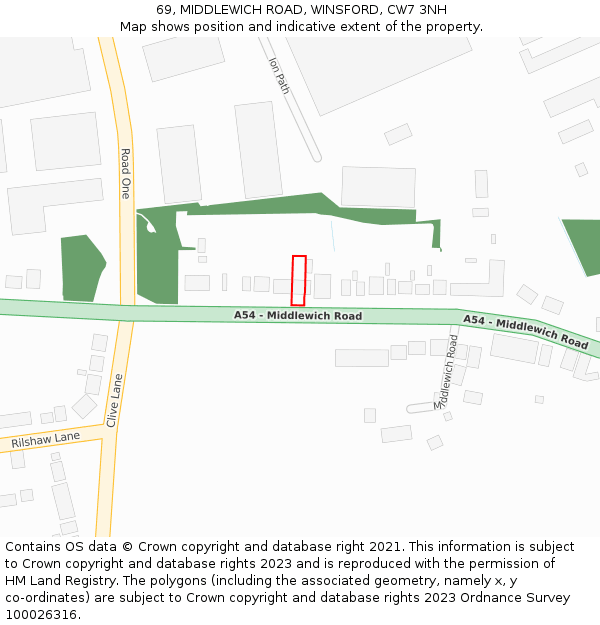 69, MIDDLEWICH ROAD, WINSFORD, CW7 3NH: Location map and indicative extent of plot