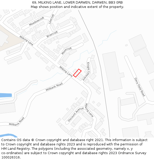 69, MILKING LANE, LOWER DARWEN, DARWEN, BB3 0RB: Location map and indicative extent of plot