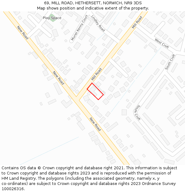 69, MILL ROAD, HETHERSETT, NORWICH, NR9 3DS: Location map and indicative extent of plot