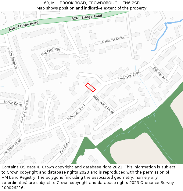 69, MILLBROOK ROAD, CROWBOROUGH, TN6 2SB: Location map and indicative extent of plot