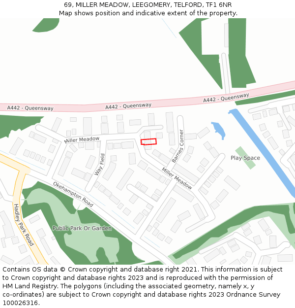 69, MILLER MEADOW, LEEGOMERY, TELFORD, TF1 6NR: Location map and indicative extent of plot