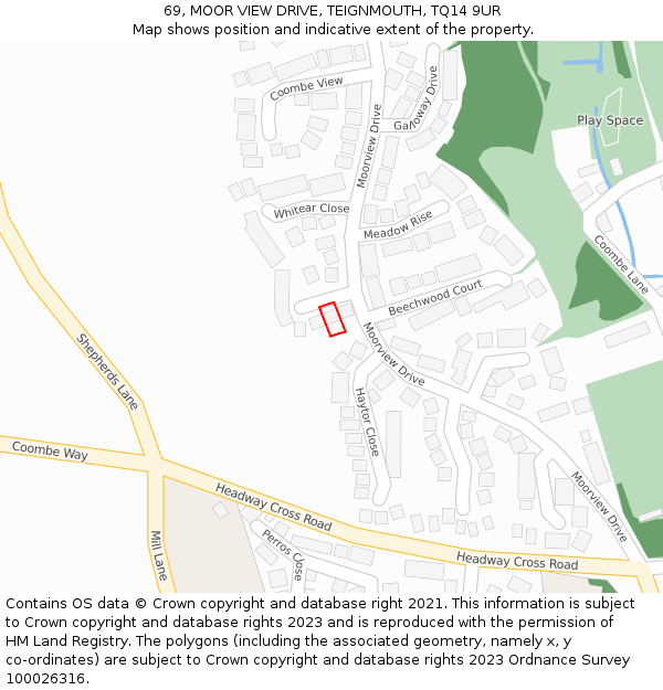 69, MOOR VIEW DRIVE, TEIGNMOUTH, TQ14 9UR: Location map and indicative extent of plot