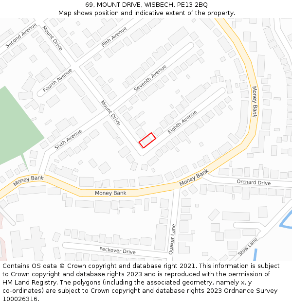 69, MOUNT DRIVE, WISBECH, PE13 2BQ: Location map and indicative extent of plot