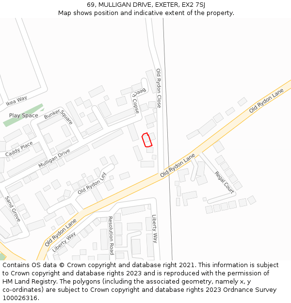 69, MULLIGAN DRIVE, EXETER, EX2 7SJ: Location map and indicative extent of plot